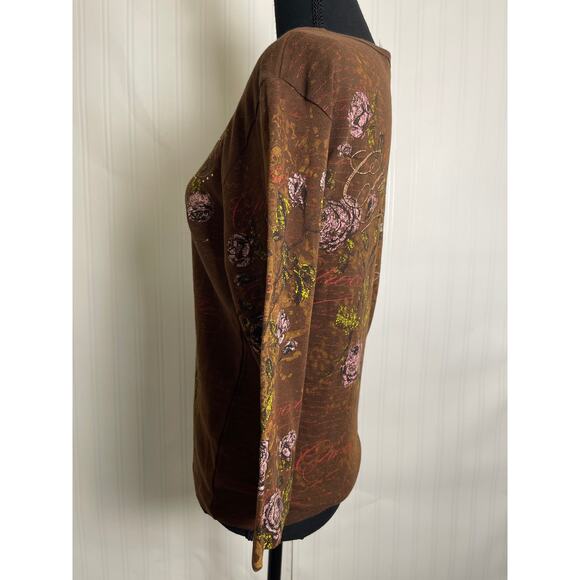 Studio Collection Rhinestones Novelty Parisian 3/4 Blouse Women's M Brown Y2K - Picture 5 of 9